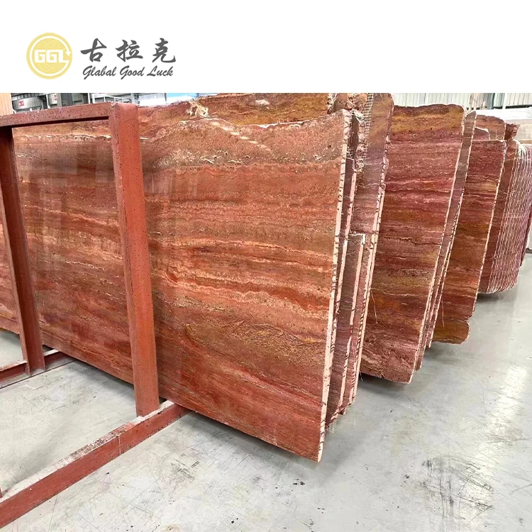 Red Travertine Marble Slab Decoration Material for Table Top Counter Top and Project Tile Etc.