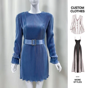 Clothing Manufacturers Wholesale Custom Casual Women Lady Fashion Shoulder Pad Short Pleated Dress Party Dress Popular Items Now