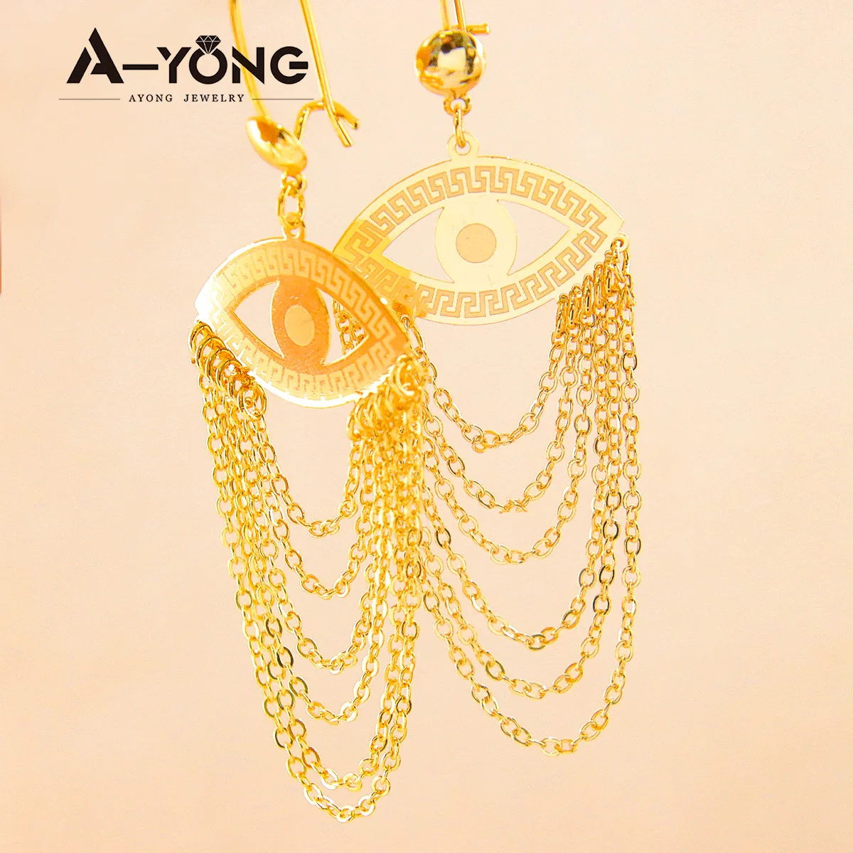 High Quality Ayong Jewelry Tassel Evil Eye Earrings Women Brass 18k Gold Plated Earrings