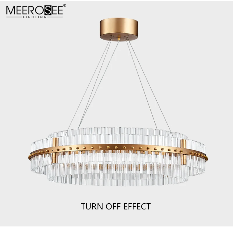 MEEROSEE Crystal Round Pendant Light Iron Frame Glass Light LED Circle Suspension Light MD86701