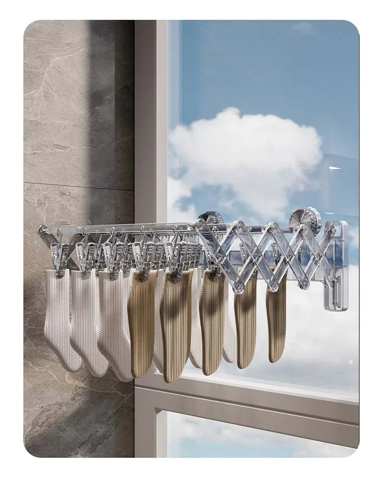 Household Drying Rack with Suction Cup Non-Punch Balcony Folding Hanger Storage Rack for Clothes & Socks Wall Use