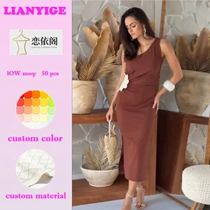 2026 New Arrival Elegant Floral Embroidered Office Casual Dress One-Shoulder Slim-Fit Maxi Length Lace Eco-Friendly Natural