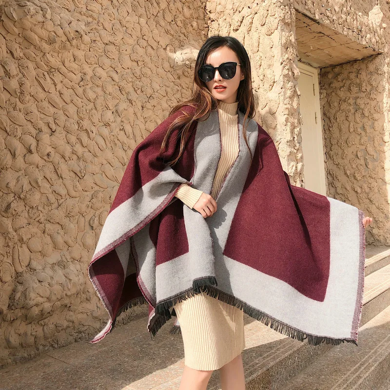 Poncho Donna Autunno Inverno - Scialle Coperta Elegante Con Apertura Frontale | Taglia Unica | 50% Acrilico 50% Poliestere - Foto 3