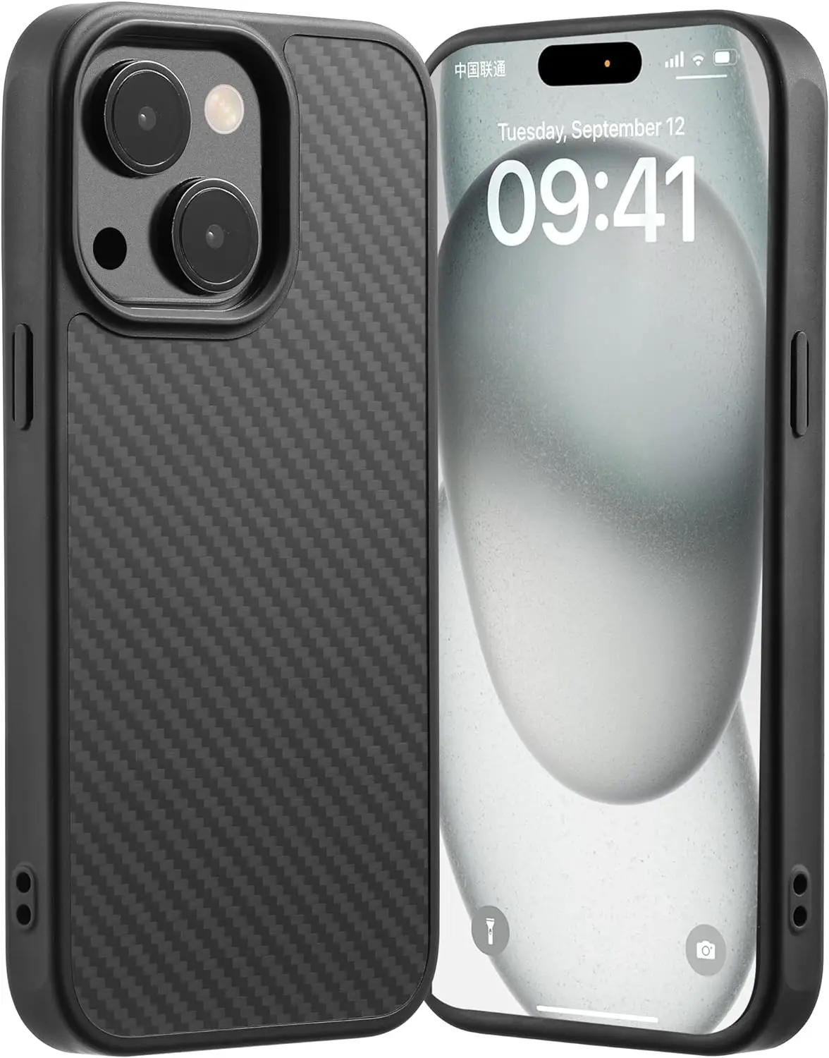 Real carbon fiber +TPU for  iPhone 15 case lens protection  black support for wireless charging ALF-066 Laudtec