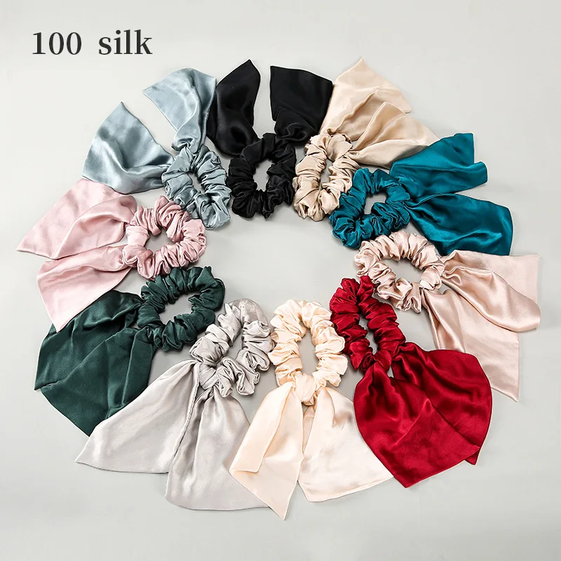 Silk Hair Tie Hair Band Hair Scrunchie With Bow Ribbon Hair Tie 