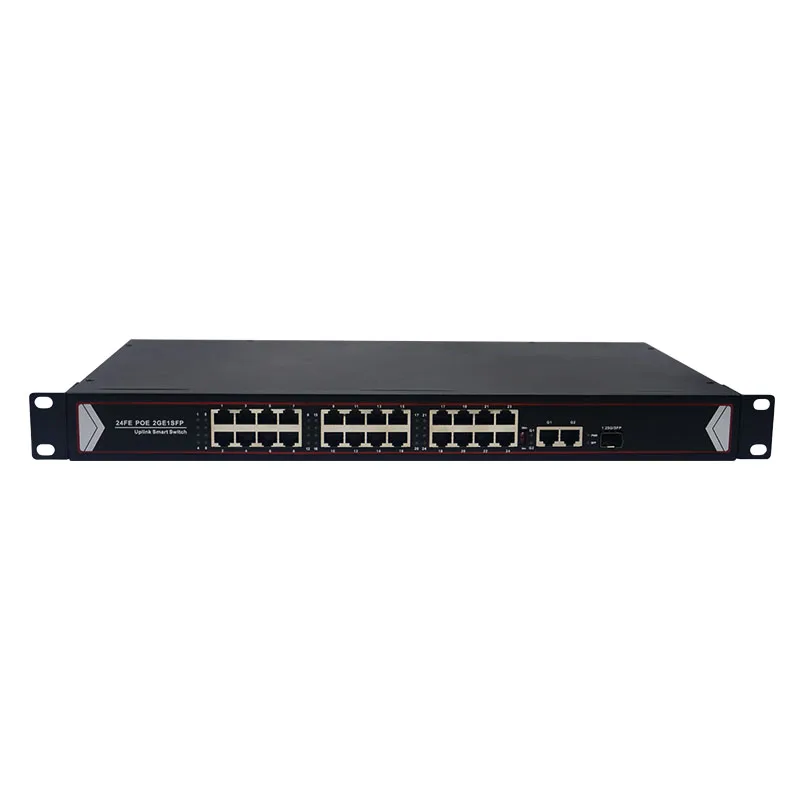 Switch PoE de 24 Portas 10/100M Com 1 Porta SFP Fibra 2 Portas Uplink 260W Switch Power Over Ethernet Gigabit