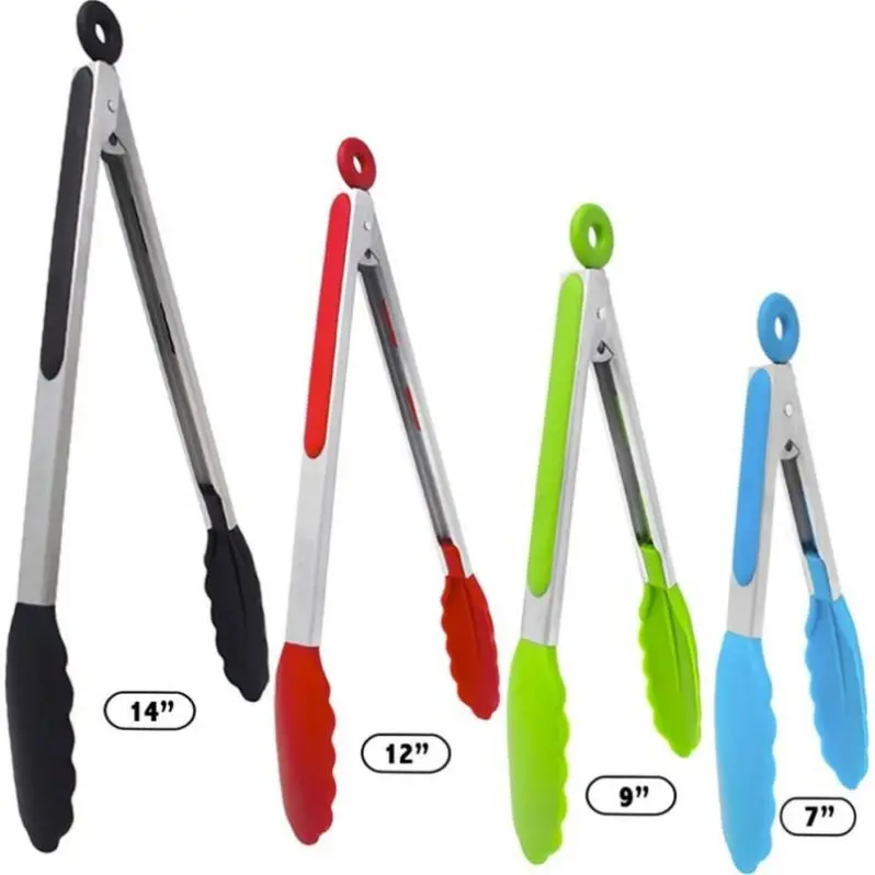 USSE Silicone Cooking Grilling Barbecue Tongs, Stainless Steel Kitchen BBQ Tongs