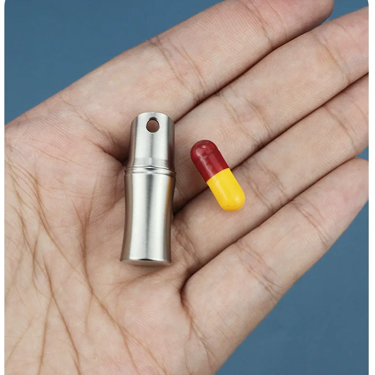 Водонепроницаемый мини портативный металлический контейнер для таблеток из нержавеющей стали в форме бамбука с логотипом на