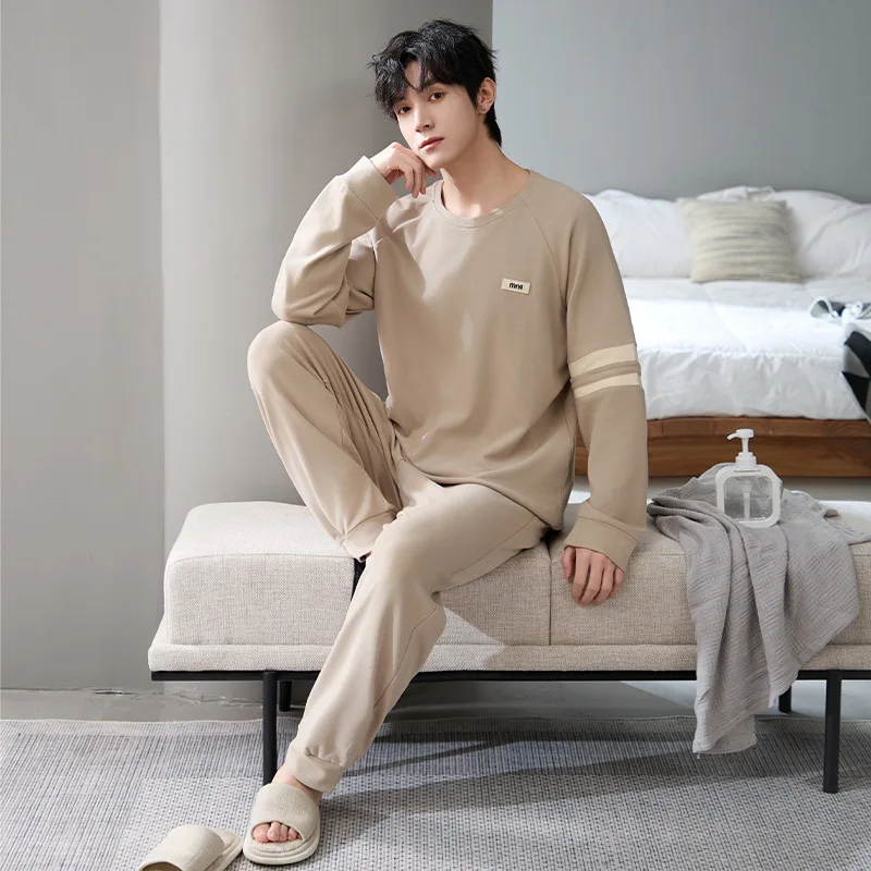 Set Pigiama Da Uomo In Cotone E Spandex A Righe - Maniche Lunghe, Vestibilità Comoda Con Tasche E Vita Elastica - Perfetto Per Dormire E Tempo Libero - 2