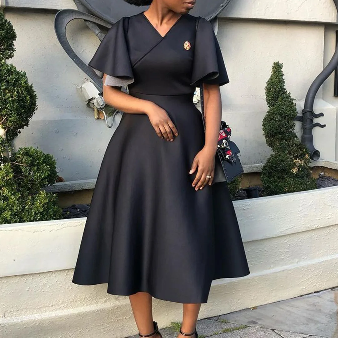 knee length dresses for ladies CM.YAYA Plus Size Women Short Sleeve Slash Neck Big Swing Loose Smock Maxi Dress 2024 Fall Party Evening Long Dresses White / 2XL main image 1