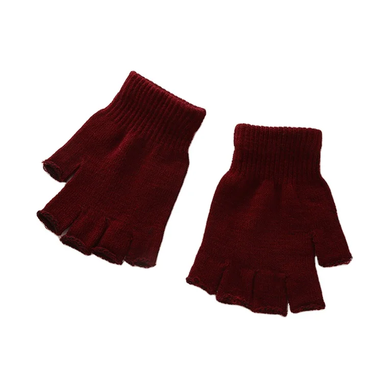 Вязаные однотонные перчатки без пальцев