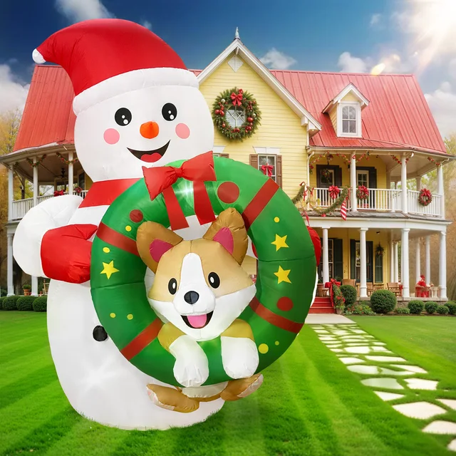 OurWarm  Christmas Inflatable Snowman Riding a Motorcycle Outdoor Yard Christmas Decoration