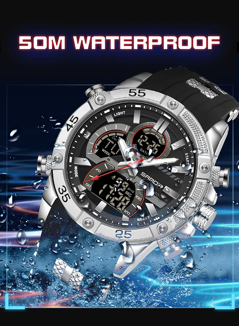 Sanda 6162 Multifunctional Waterproof watch for men 51mm dial