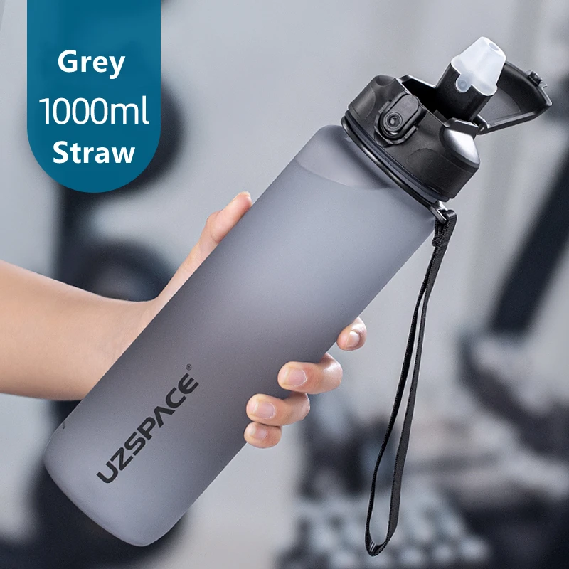 UZSPACE 800ml and 1000ml BPA Free Leak Proof Lock Lid Tritan Drinking Bottle Frosted Plastic Water Bottle with Straw