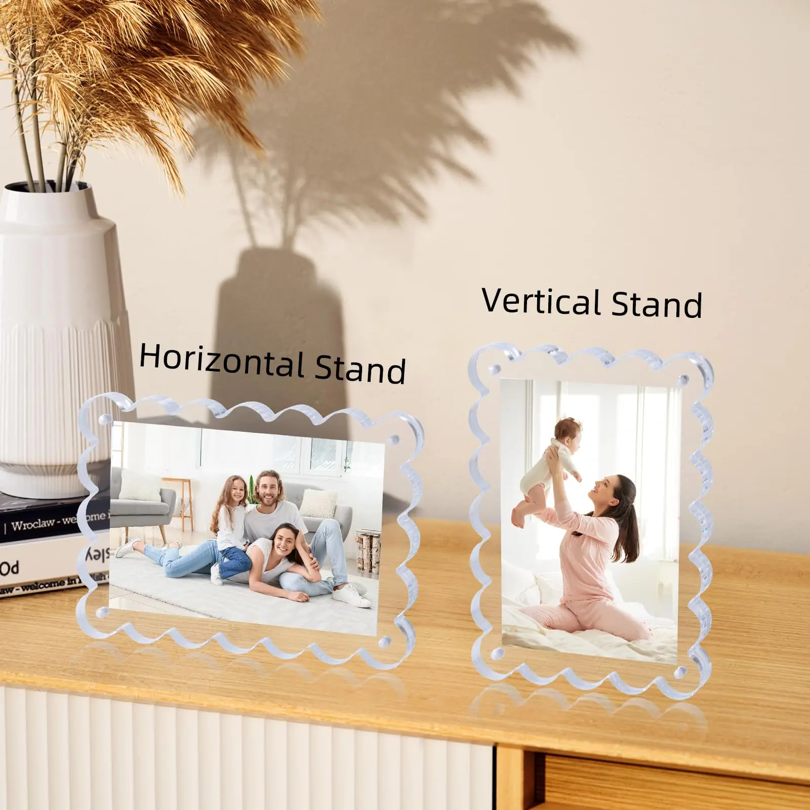 Double Sided Acrylic Scalloped Photo Frame Free Standing Desktop Display Acrylic Picture Frame, Clear Photo Scalloped Frames manufacture