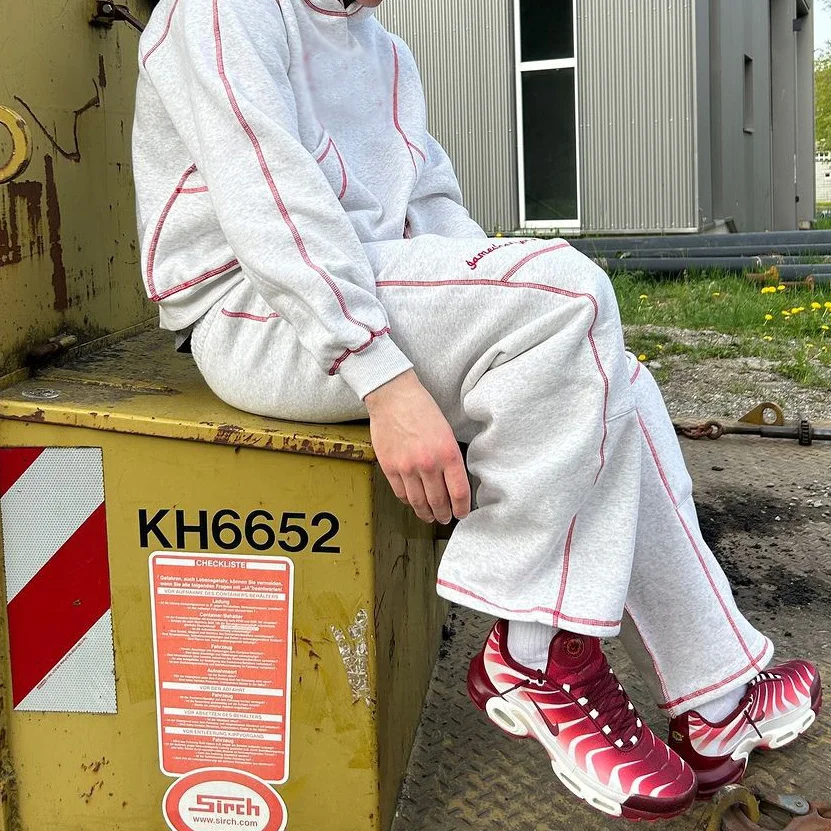 Men Contrast Stitching Italy Friend Design Your Own Custom Tracksuit Set Contrast Stitch Oversized 600gsm Sweatsuit Tracksuit
