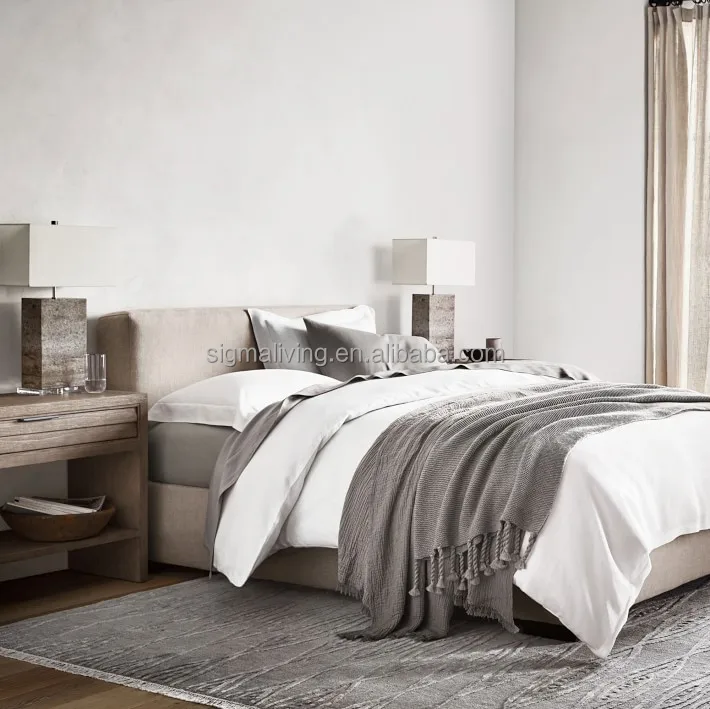 Bedroom big hotel double bed indoor furniture bed & headboard for sale