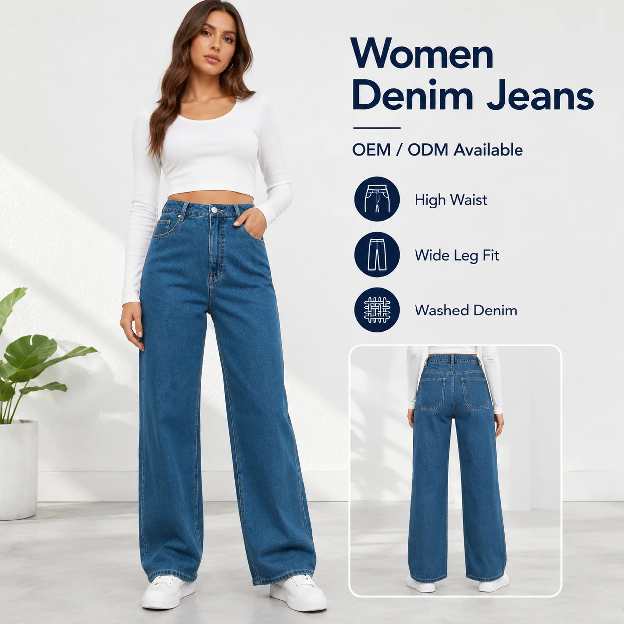 2025 Women's High Waist Straight Pants Casual Stretch Jeans Light Washed Denim Hot-Selling Fashionable Design