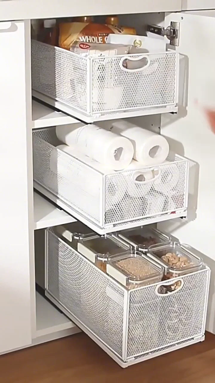 Baoyouni Stackable Under Sink Organizer Metal Wire Storage Drawers Box Foldable Pull Out