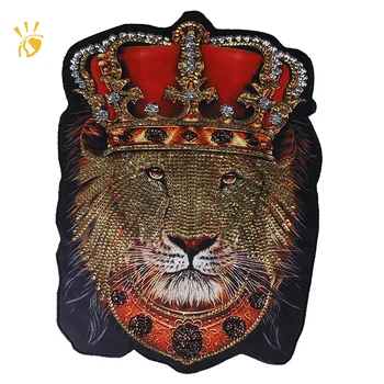 Sequin Crown Tiger Patches Tiger King Embroidery Fabric Patch Sew on Clothing Decor Patches Brand Fashion Emblem Customize
