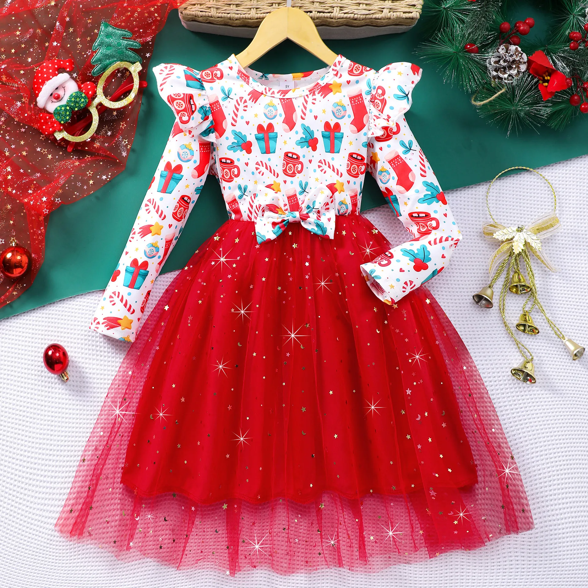 Girls Long Sleeve Christmas Party Tulle Dress Children's Birthday Dresses Carnival Outfit Costumes Girls Long Sleeve Christmas Party Tulle Dress Children's Birthday Dresses Carnival Outfit Costumes