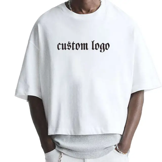 Manufacturer Custom Mens Cropped Tshirt Drop Shoulder Blank Heavyweight 250g 100% Cotton Oversized Boxy Cropped t Shirt Men