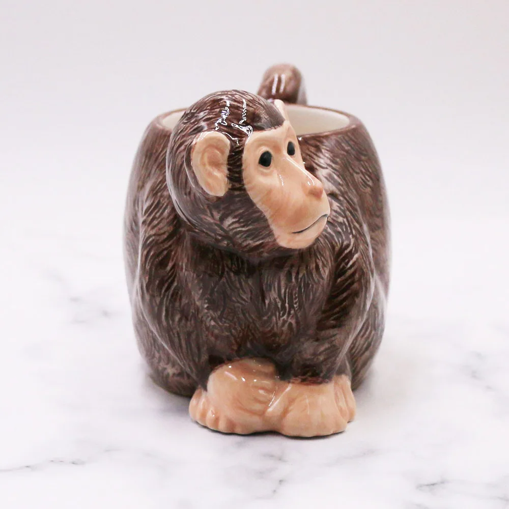 Artificial Monkey Design Ceramic Animal Shaped Coffee Mugs for Kid Drinkware