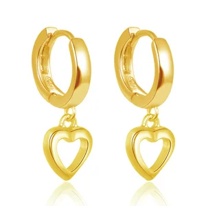 China Fashion 925 Sterling Silver Huggie Earrings 18K White Gold Plated Heart-shaped with Zircon for Women's Wedding Jewelry