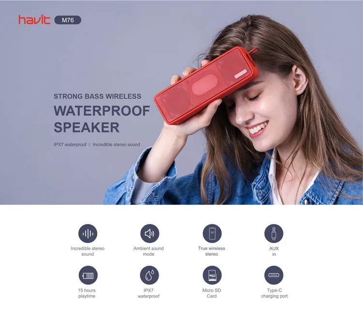 M76 Havit Double Bt Speaker Amplifier Portable Ipx7 Car Audio Wireless Active Speaker For Outdoor Waterproof Bt Speaker - ANKUX.COM