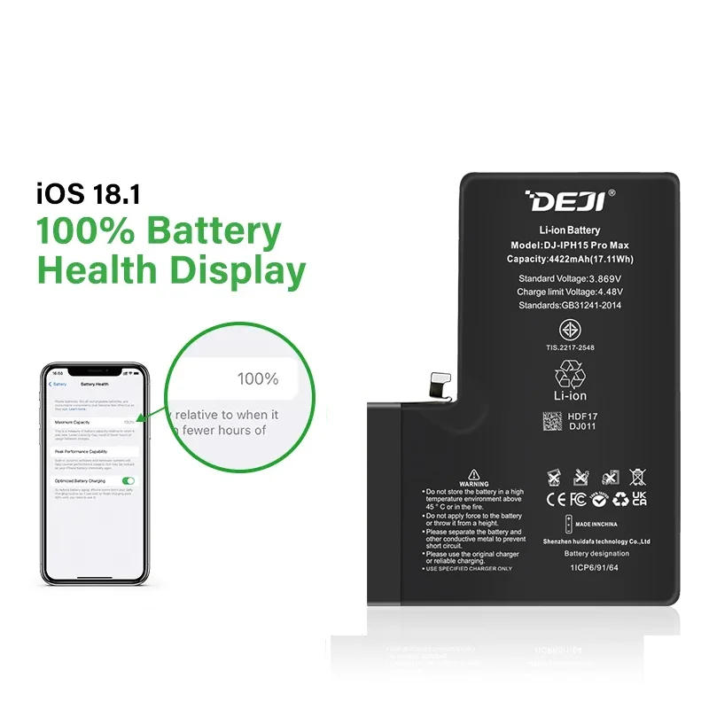 DEJI Lithium Ion Battery for iPhone 15 Pro Max - Rechargeable, 500