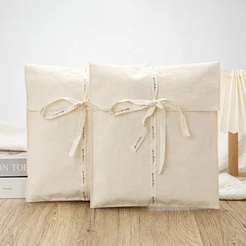 Customized Logo Printed Dust-proof Bag High Quality Cotton Fabric with Natural Ribbon Recyclable Envelope