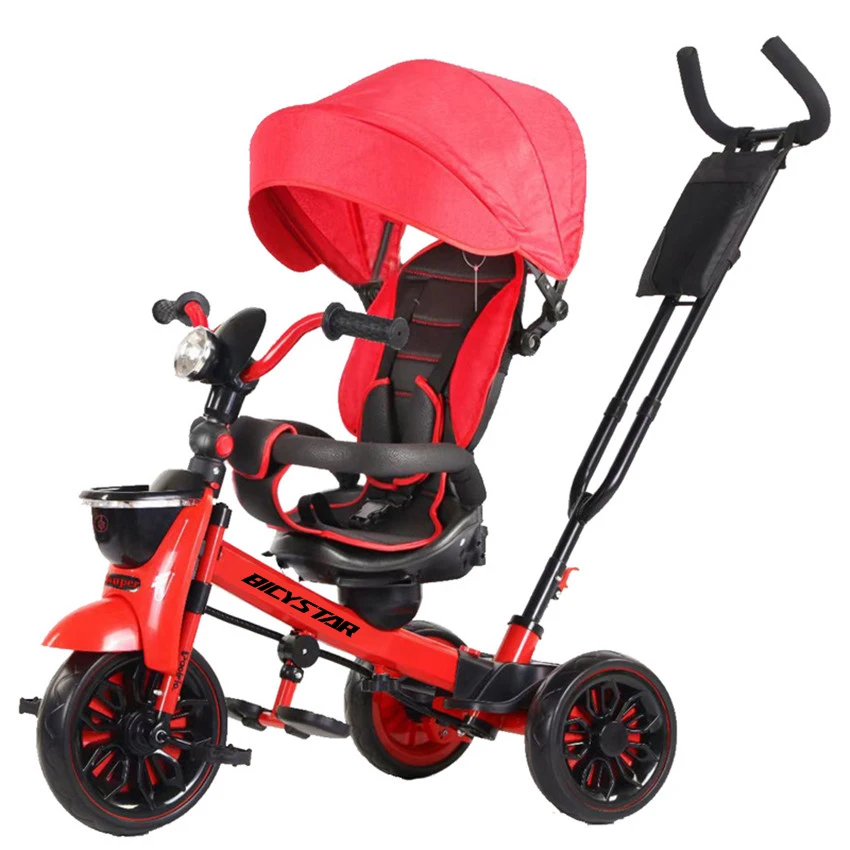2021 Yimei New Girl 4in 1 with Musical Wholesale Price Foldable Baby Tricycle Trike Stroller Bike with Canopy for One Year Baby