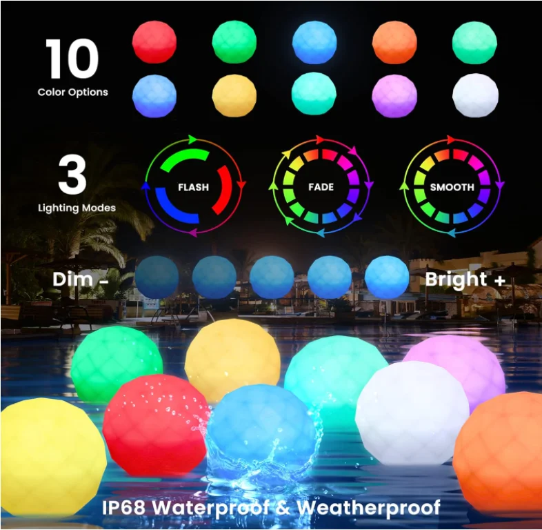 Floating Pool Lights Rechargeable LED Glow Ball Lights with Remote, RGB Color Changing Orb Night Lights for Kids