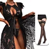 4 pezzi di lingerie con calze - nero