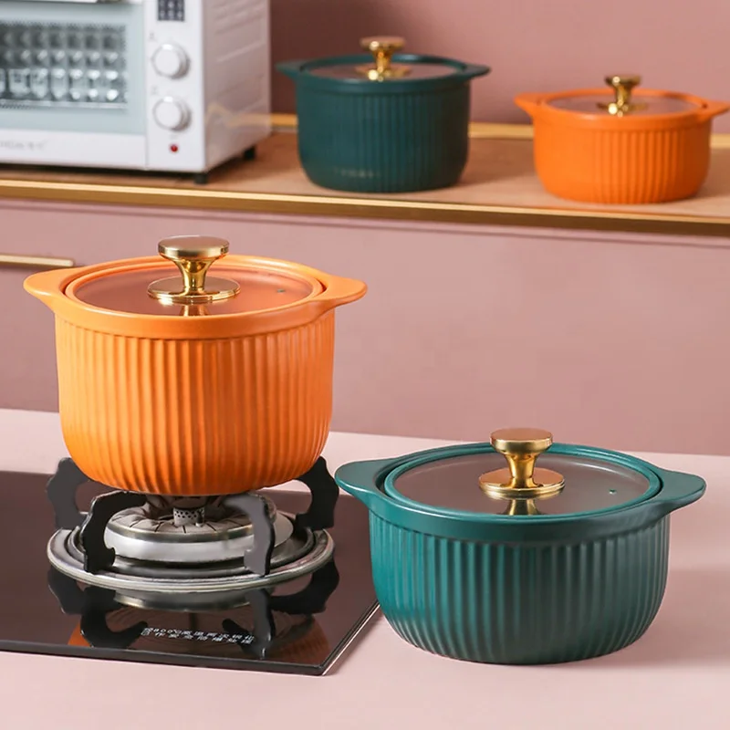 Matte Color Glaze Ceramic Tableware Casserole With Glass Lid High Temperature Resistant Open Flame Household Stew Pot