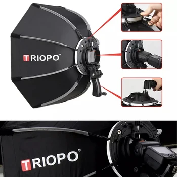 Triopo KS2 55cm 65cm 90cm Photographic Lightbox Foldable Octagon Softbox Handle Bracket Mount SoftBox Godox Yongnuo Speedlite detail image