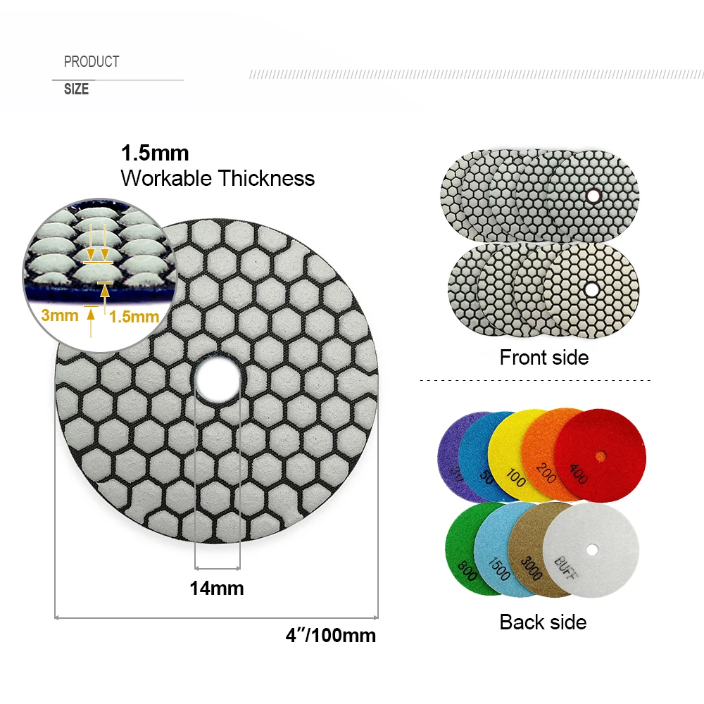 SHDIATOOL 4in/100mm Dry Flexible Resin Bond Diamond Polishing Disk Stone Marble Quartz Polishing Pad Abrasive Disc for Polisher