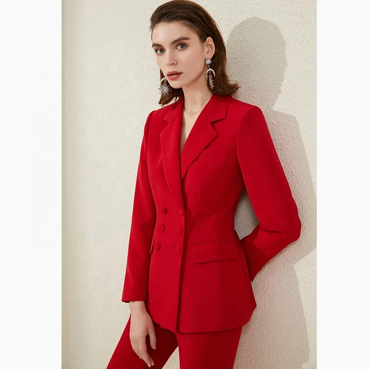 Christmas Red Color Skinny Leg Bell Bottom Pants Woman blazer Suit Jacket  Business Suit Set for Women 2022