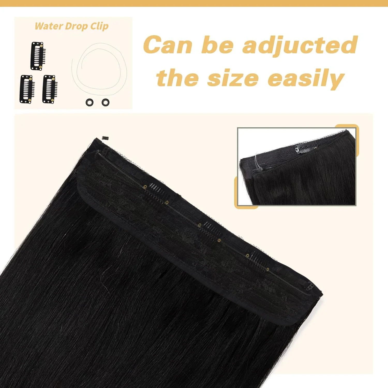 Haarverlängerung mit glattem Draht, Fischschnur, zum Anklipsen, Echthaar, Naturschwarz, 40,6–66 cm, 120 g, Damen_voghion.com