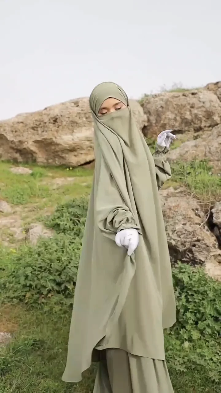 Two Piece Jilbab With Pants Set New Frill Sleeve High Quality — free download