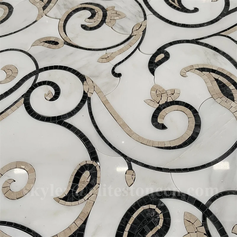 White Mosaic Flower Waterjet Pattern Floral Marble Mosaic for ...