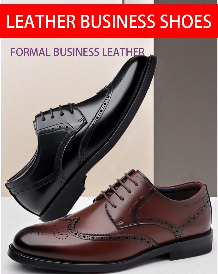 Large Size 2023 New Engraved British Leather Business Formal Men's