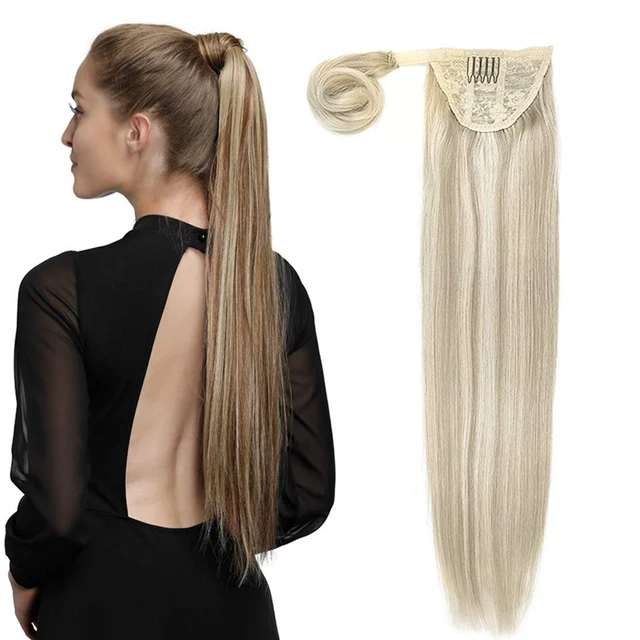 Hot Selling Blonde pony tail  10-16-20-28 inch ponytail hair extensions human hair cuticle aligned hair extensions vendor