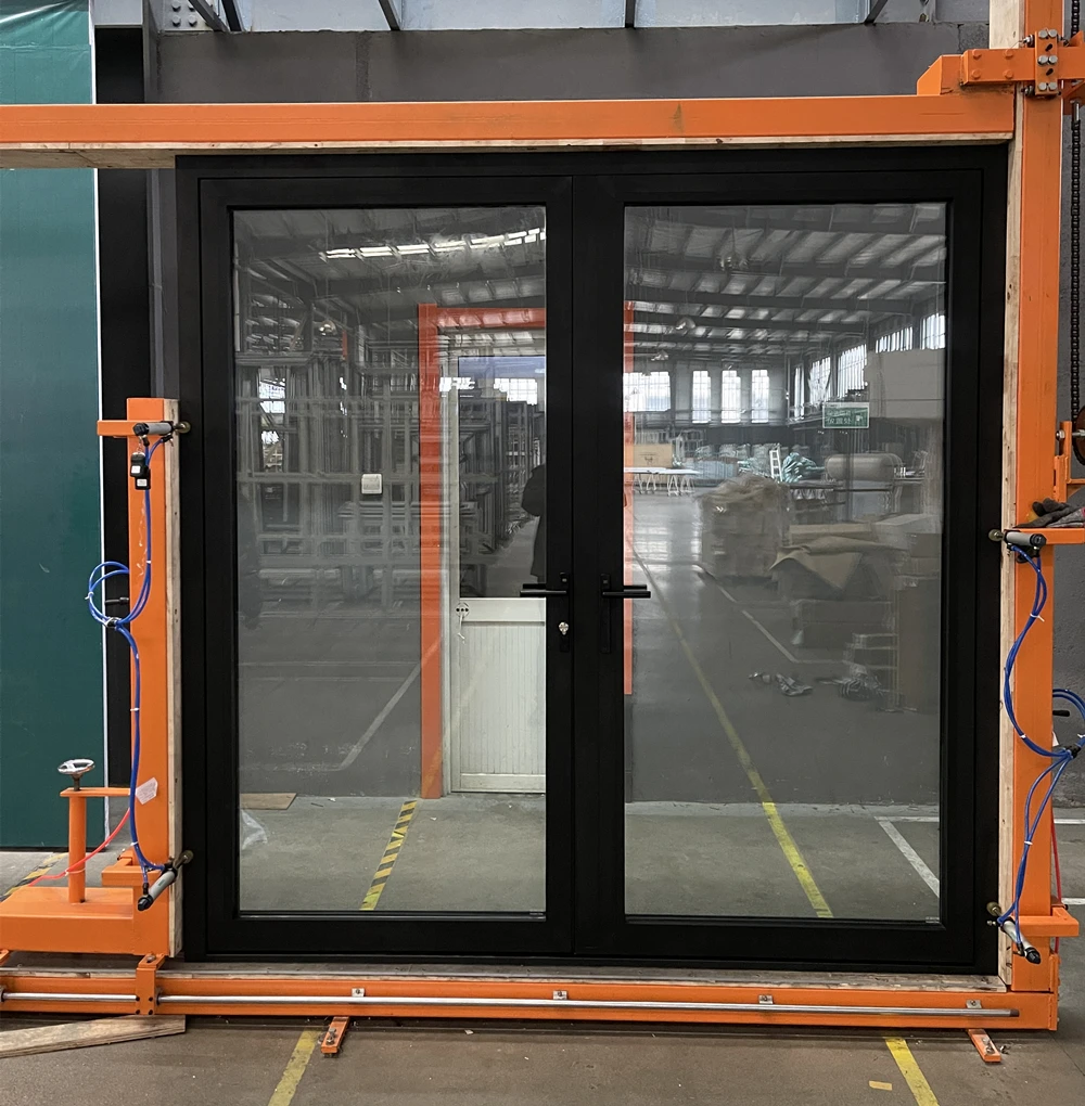 Minglei Large size exterior aluminum hinged door double pane tempered glass swing door with side light manufacture