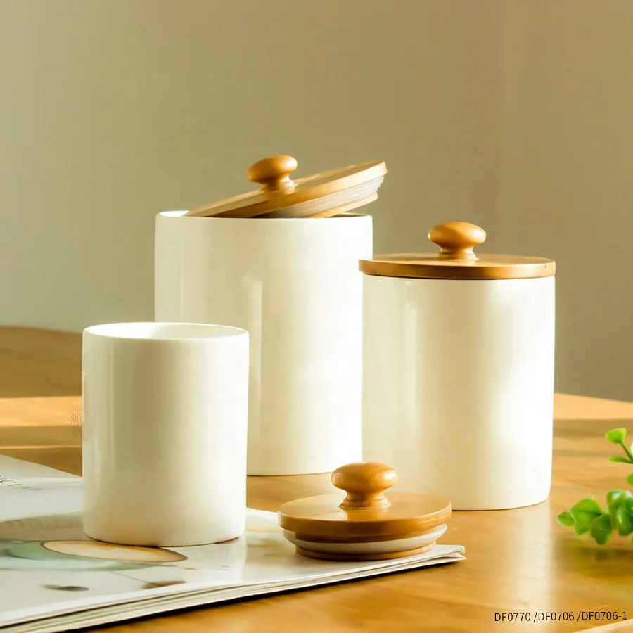 Custom Porcelain Coffee Tea Container Ceramic Food Storage Jar with Airtight Seal Bamboo Lid