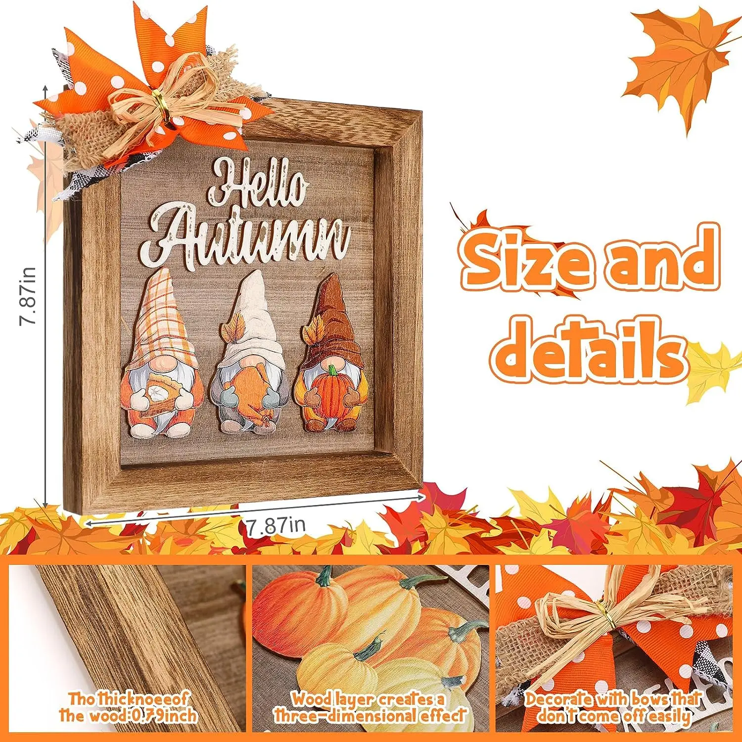 Geetery 2 Pcs Fall Table Decor 3D Thanksgiving Wooden Table Signs Dwarf Pumpkin Decor Thanksgiving Fall Wood Box Sign Hello Pump