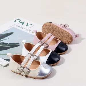 Hot Selling Simple Patchwork Pu Leather Toddler Baby Shoes for Girls