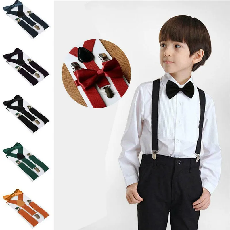 Accessories Belts & Braces Suspenders Fully Adjustable Y Shape Suspender With Bow Tie And Necktie Set Elasticated Clip Party Wedding 12-16 Year Kids Boy 