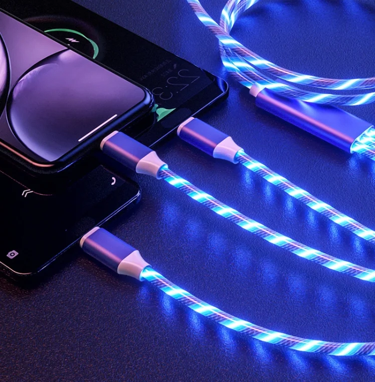 LED que fluye Lightup USB Sync Cargador Cable de datos carga cable para de tipo C Android