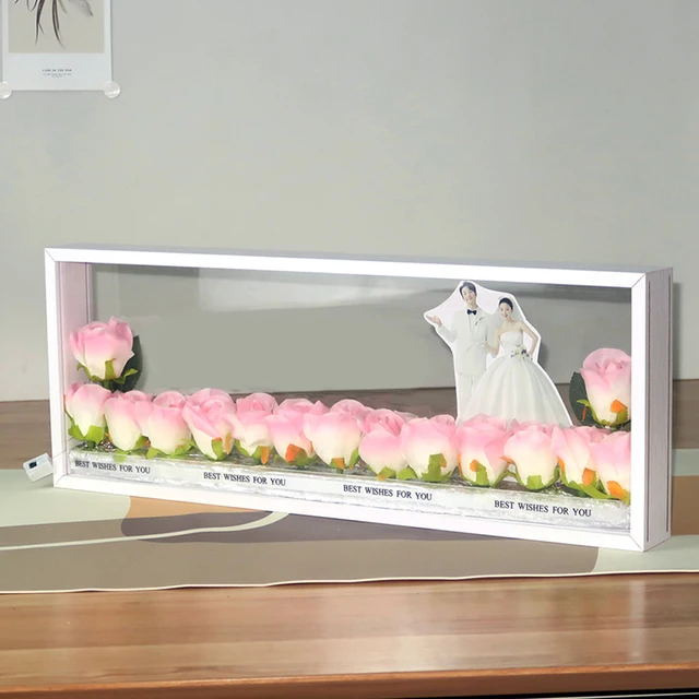 Handmade Double-Sided Wooden Square Photo Shadow Box with Floating Frame Dried Flower Display Frame